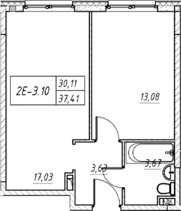 1-комнатная квартира 37.41 м², 10/11 эт., Комплекс апартаментов «Zoom на Неве»